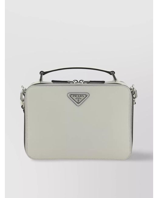 Prada Gray Leather Rectangular Shoulder Bag With Single Handle for men