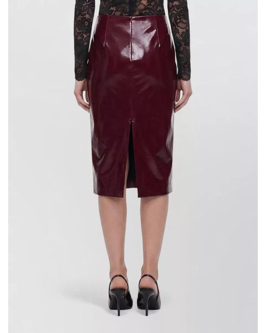 Self-Portrait Red Faux Leather High Waist Midi Skirt