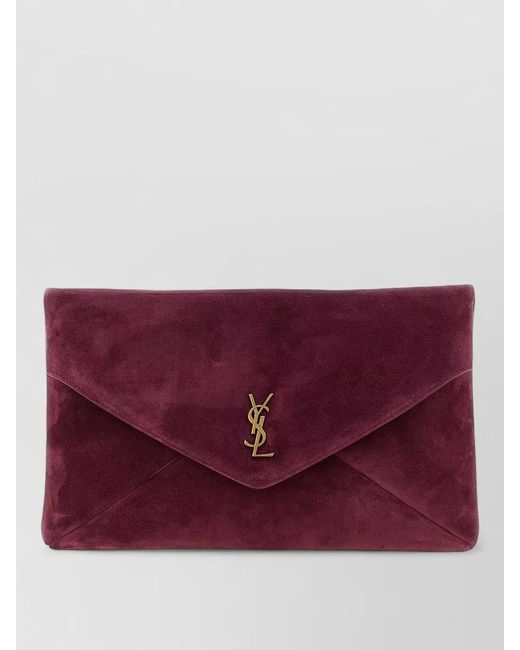 Saint Laurent Purple Envelope Maxi Clutch Bag Suede Finish
