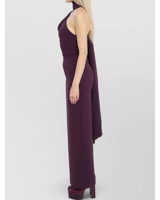 Solace London Purple One Shoulder Draped Neckline Maxi Dress