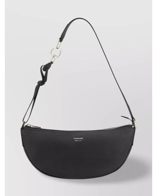 Ferragamo Black Leather Half-Moon Shoulder Bag
