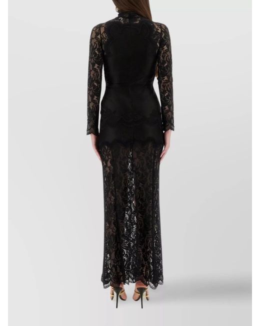 Rabanne Black Sheer Lace Detailing High Neckline Dress