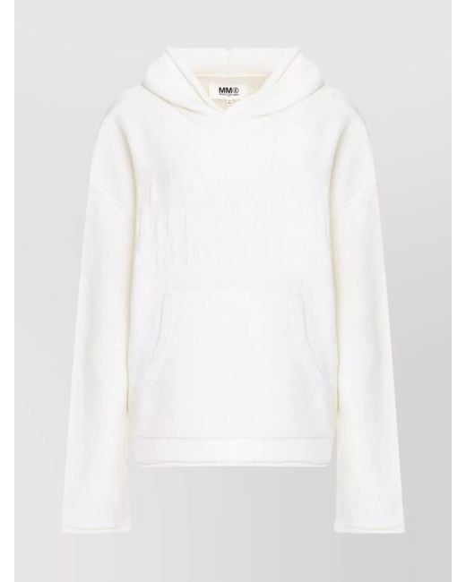 MM6 by Maison Martin Margiela White Knit Hooded Pullover Embroidered Detail