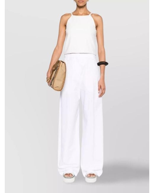 Sportmax White Cotton Wide-Leg Long Trousers