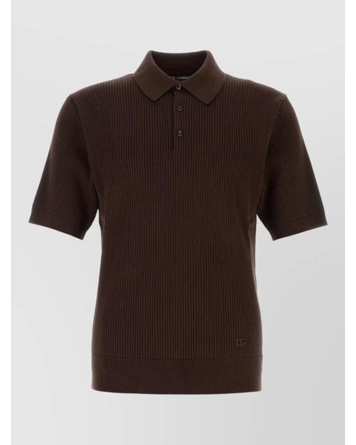 Dolce & Gabbana Brown Short Sleeve Polo Shirt Ribbed Texture for men