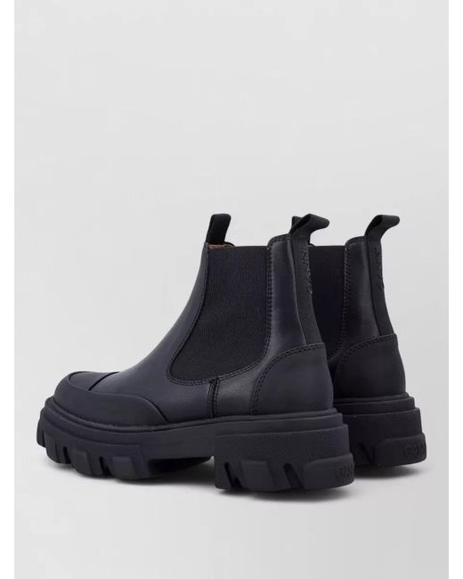 Ganni Blue Leather Cleated Chelsea Boots