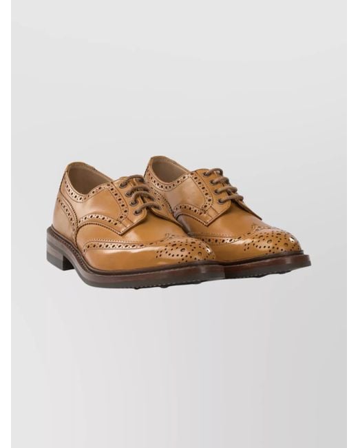 Tricker's Men's Brown Round Toe Brogue Derby Lace-Up Shoes