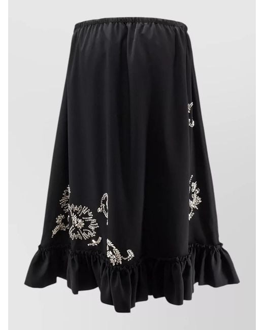 Dries Van Noten Black Samila Rhinestone Skirt Midi Ruffled Hem