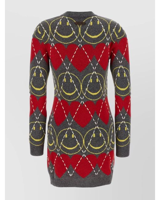 Moschino Red Cashmere-Blend Knee-Length Dress
