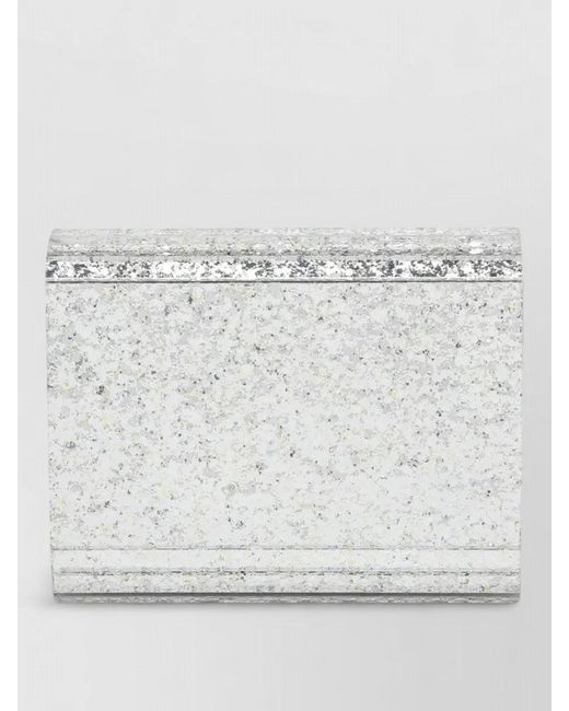 Jimmy Choo Gray Chain Strap Glitter Clutch Metallic Accents