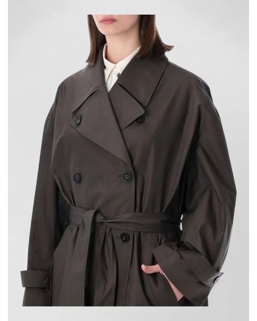Soeur Black Cotton Relaxed-Fit Double-Breasted Mid-Calf Trench Coat