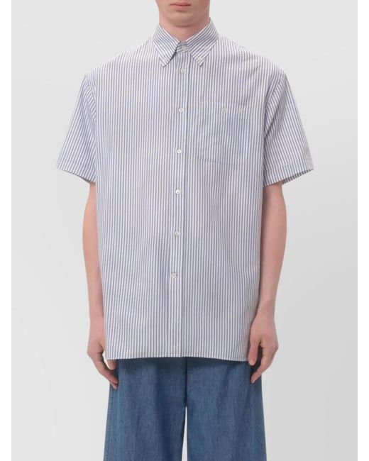 Valentino Garavani White Striped Cotton Short-Sleeve Button-Down Shirt for men