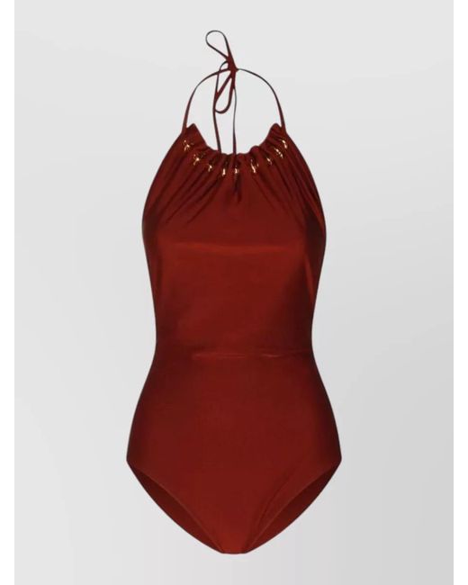 Zimmermann Red Aster Swimsuit Halterneck Scoop Back Shimmer