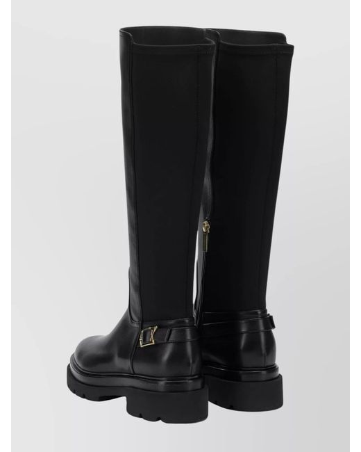Santoni Black Leather Knee-High Boots