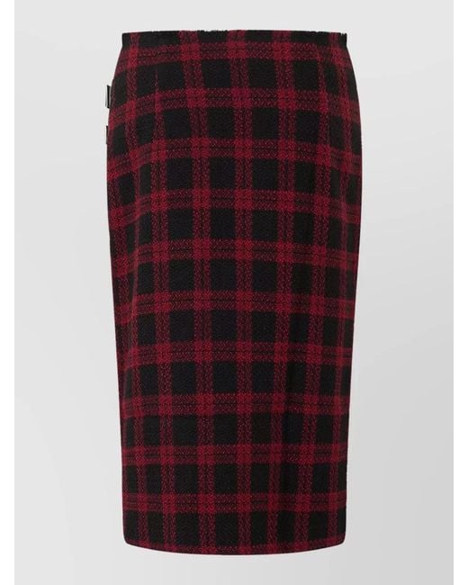 Pinko Red High Waist Midi Skirt Check Pattern