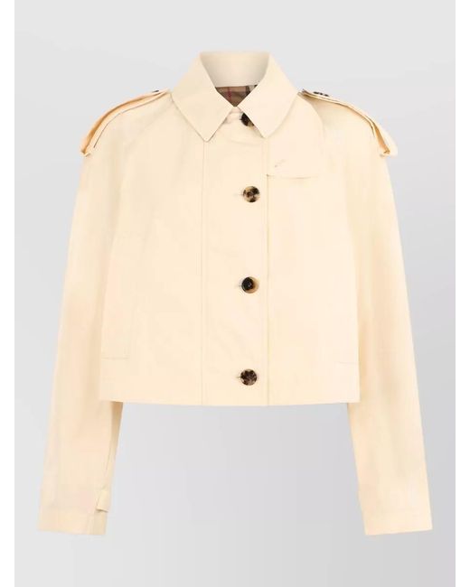 Burberry Natural Cropped Cotton Jacket Structured Shoulders Strap Detail