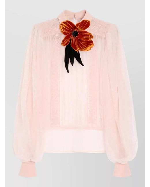 Valentino Pink High Waist Skirt Lace Puff Sleeve Top