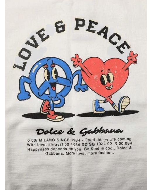 Dolce & Gabbana White Cotton Graphic-Print Crew-Neck Short-Sleeve T-Shirt for men