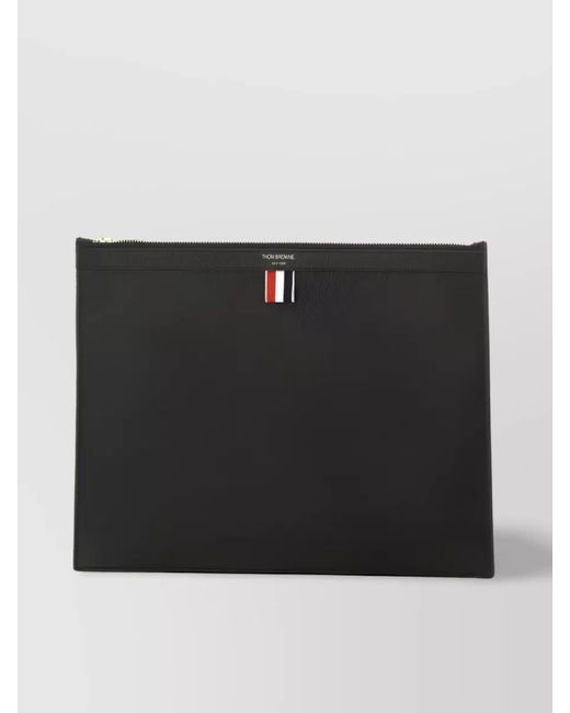 Thom Browne Black Leather Zip Clutch Bag