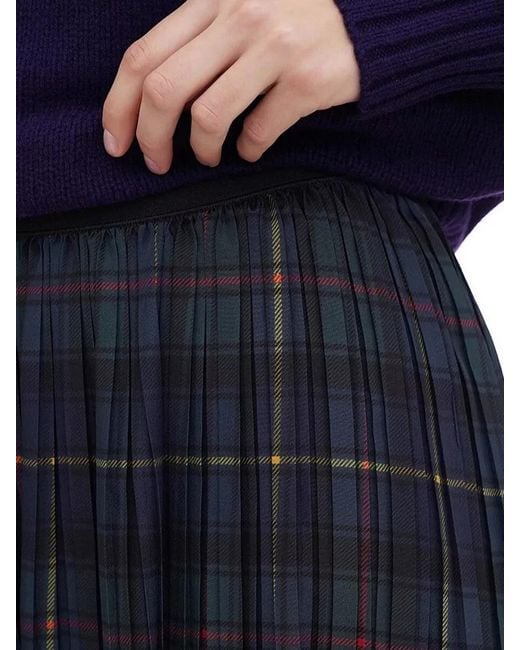 Polo Ralph Lauren Blue Checked Midi Skirt Pleated Design