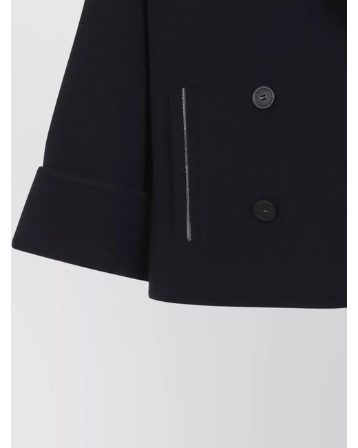 Peserico Blue Short Jacket Double Breasted Notched Lapel