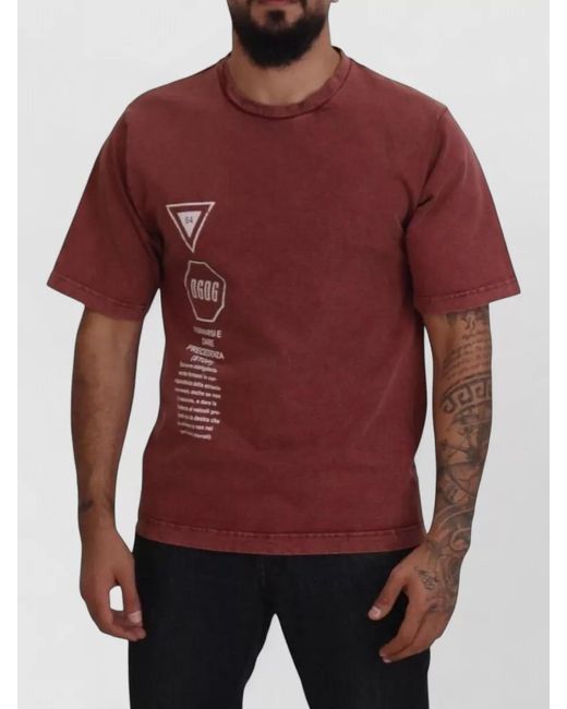 Dolce & Gabbana Red Cotton Printed Crew Neck Short Sleeve T-Shirt for men