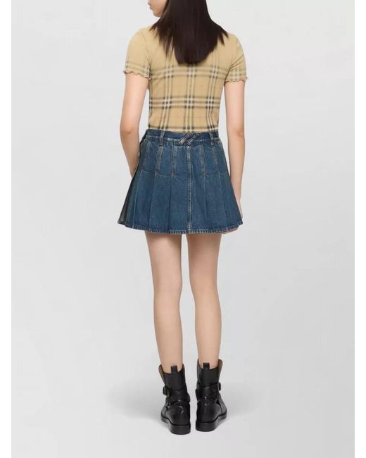 Burberry Blue Denim Pleated Mini Skirt