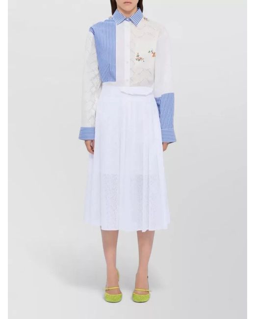 MSGM White A Line High Waist Midi Pleated Skirt