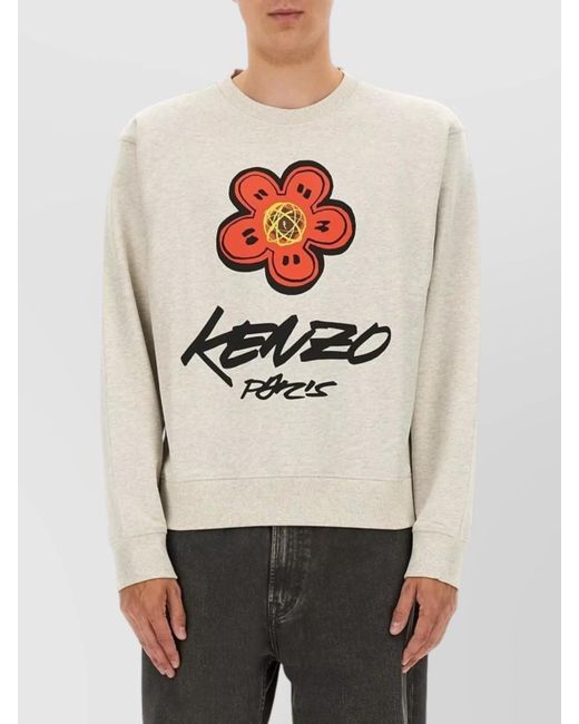 KENZO Gray Crew Neck Graphic Print Long Sleeves for men