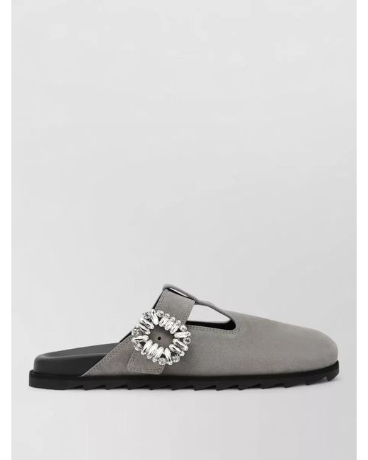 Roger Vivier Gray Leather T-Strap Mules