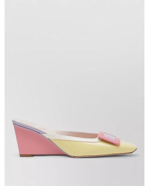 Roger Vivier Pink Color Block Pointed Toe Wedge Pumps