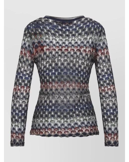 Missoni Gray Metallic Striped V Neck Openwork Sweater