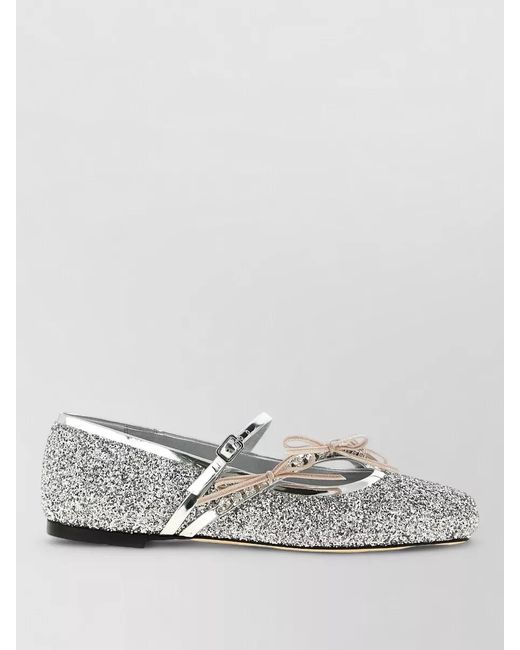 Jimmy Choo Gray Loli Ballet Flats Glitter Bow Detail