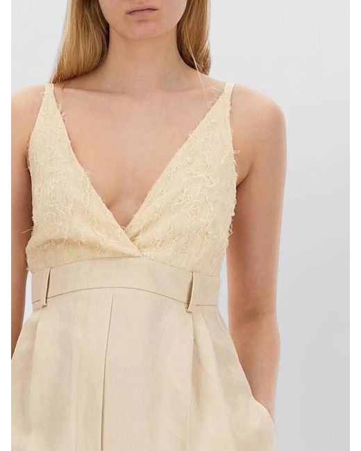 Alysi Natural Satin Jumpsuit Lace Bodice Wide Leg