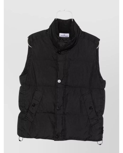 Stone Island Black High Neck Quilted Sleeveless Coat Vest for men