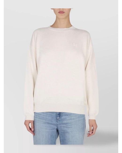 Ballantyne Blue Ribbed Cross-Neck Jumper