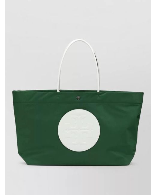 Tory Burch Green Tote Bag Top Handles Contrast Design