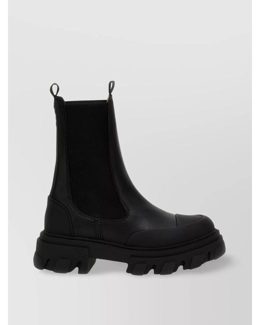 Ganni Black Leather Chelsea Ankle Boots