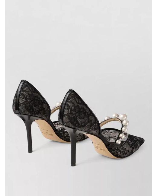 Jimmy Choo Black Lace Pearl Embellished Pointed-Toe Leather Pumps