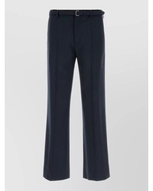 Dries Van Noten Blue Wool Tailored Wide Leg Pant Belted for men