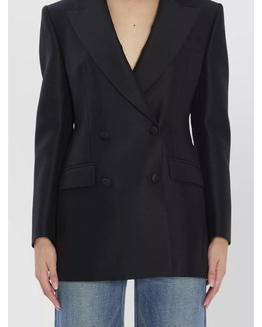 Dolce & Gabbana Blue Silk Virgin Wool Double-Breasted Blazer
