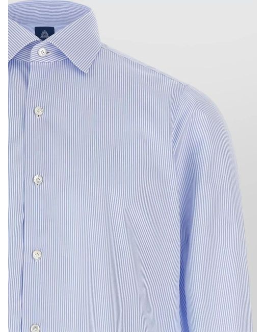 Finamore 1925 Blue Napoli Striped Long Sleeve Button Down Shirt for men