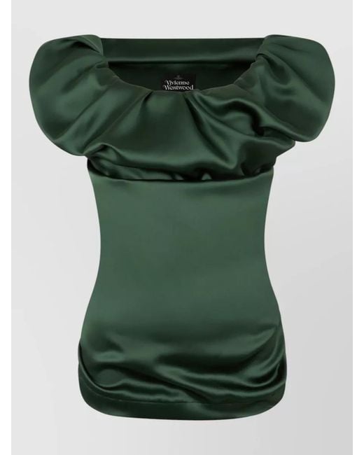 Vivienne Westwood Green Sleeveless Satin Top Puff Sleeves