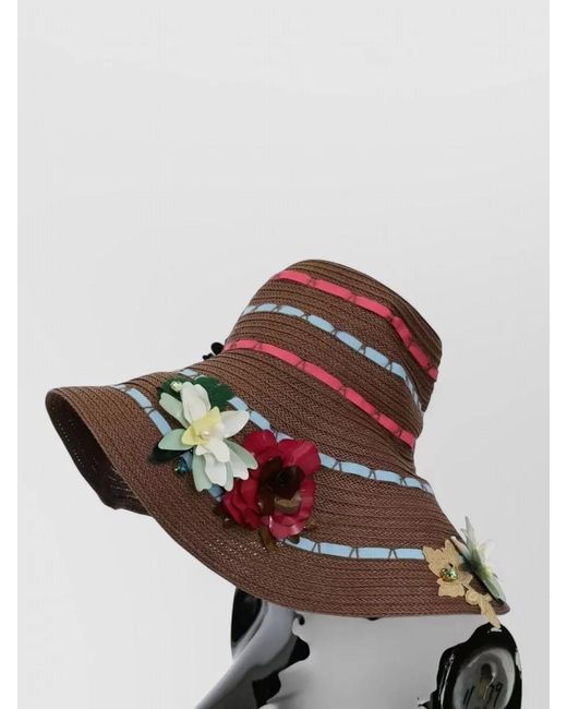 Dolce & Gabbana Brown Knitted Floral-Appliqué Sun Hat