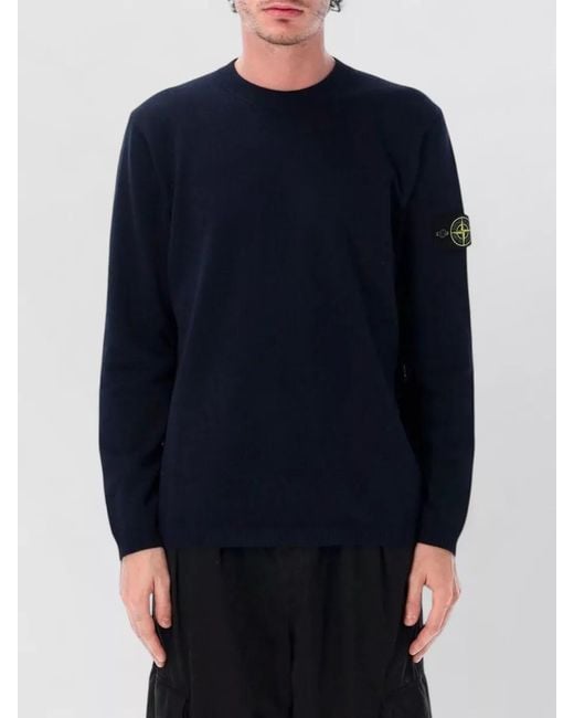 Stone Island Blue Ribbed Loose-Fit Crewneck Sweater for men