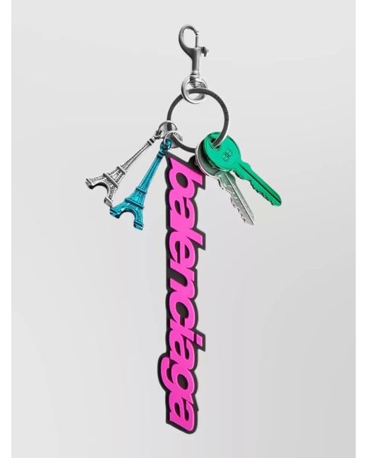 Balenciaga Pink B Logo Biker Keyring Eiffel Tower