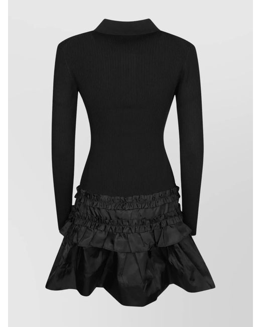 Ganni Black Ribbed Knit Long-Sleeve Mini Dress