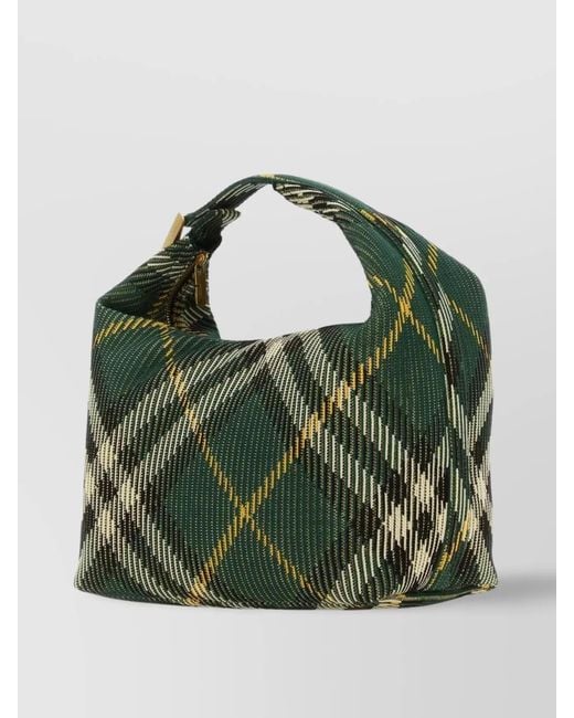 Burberry Green Medium Nylon Check Shoulder Bag