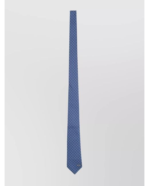 Gucci Blue Geometric Slim Silk Jacquard Tie