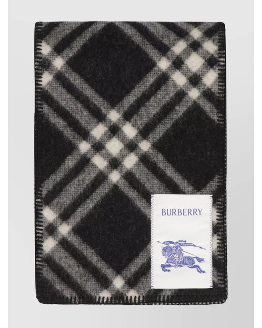 Burberry Black Check Motif Wool Scarf With Contrast Stitching